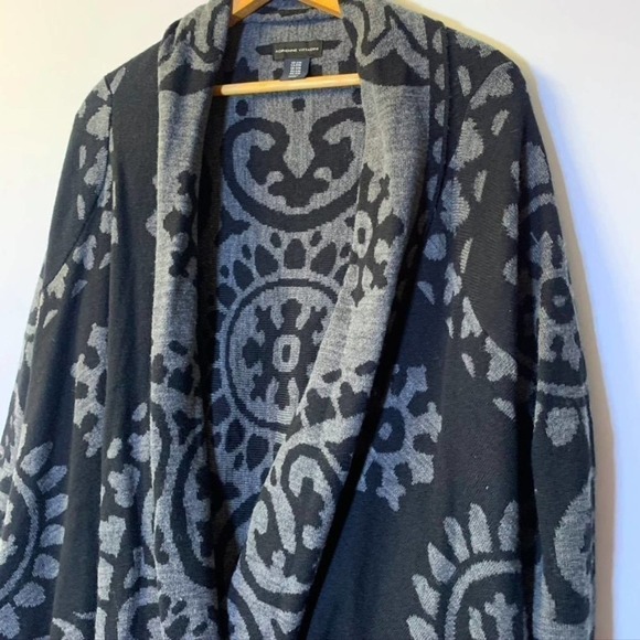 ADRIENNE Vittadini drape collar cardigan gray S/M - Picture 4 of 9